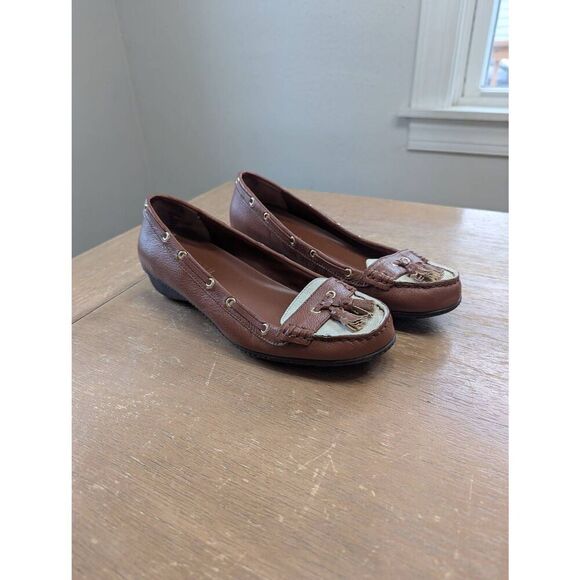 Lauren‎ Ralph Lauren Gael Loafers women's size 8.5 brown white tassels leather - Picture 1 of 7
